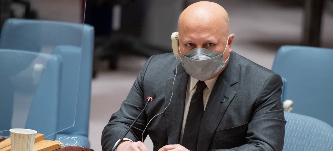 Prosecutor Karim Khan of the International Criminal Court briefs members of the UN Security Council on the Sudan and South Sudan.