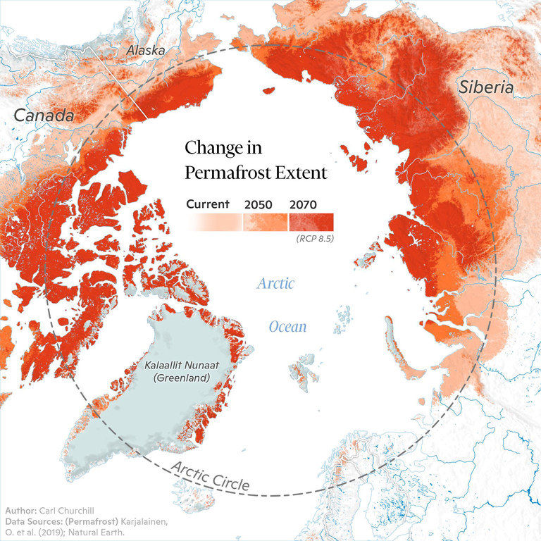 Change in permafrost extent map.