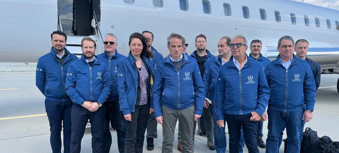 IAEA Director General Rafael Grossi (centre) leaves with a team of safety, security and safeguards experts on a mission to the Chernobyl nuclear power plant in Ukraine.