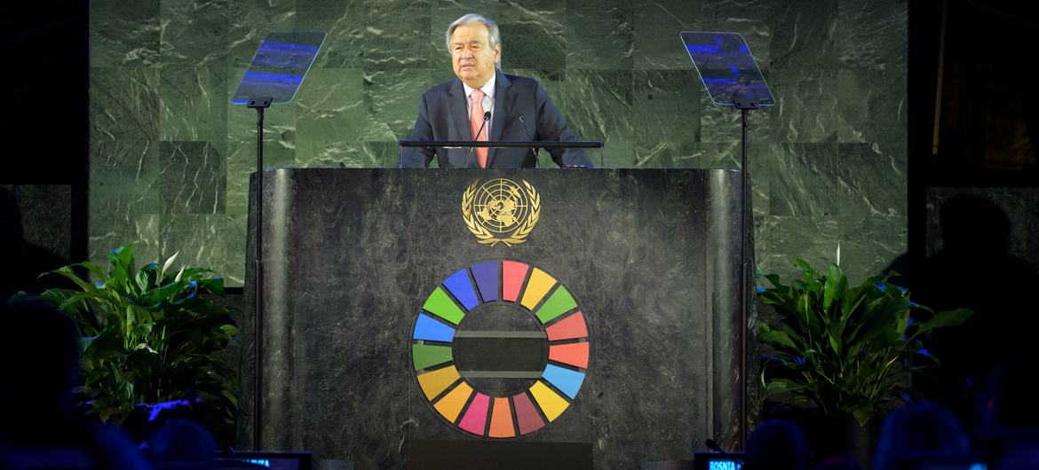 UN Secretary-General António Guterres addresses the SDG Moment 2022.