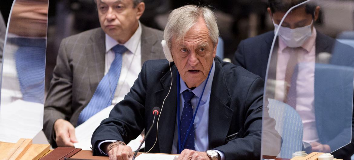 UN Special Representative for South Sudan Nicholas Haysom briefs Security Council. (file)