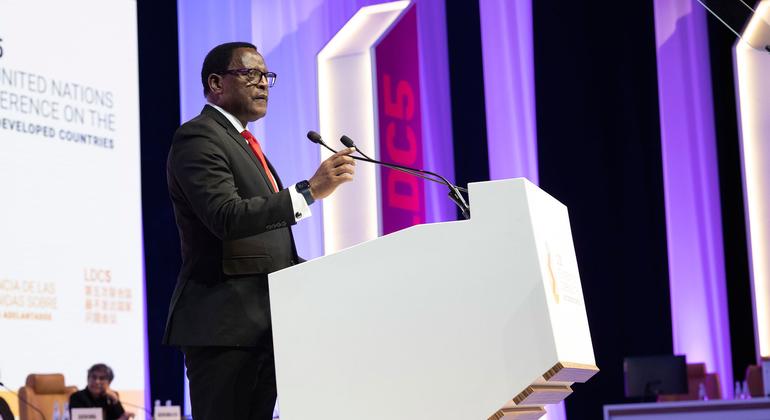 Lazarus McCarthy Chakwera, President of Malawi, Chair of the LDC Group, delivers opening remarks at the Summit of the Leaders of the Least Developed Countries, in Doha Qatar.