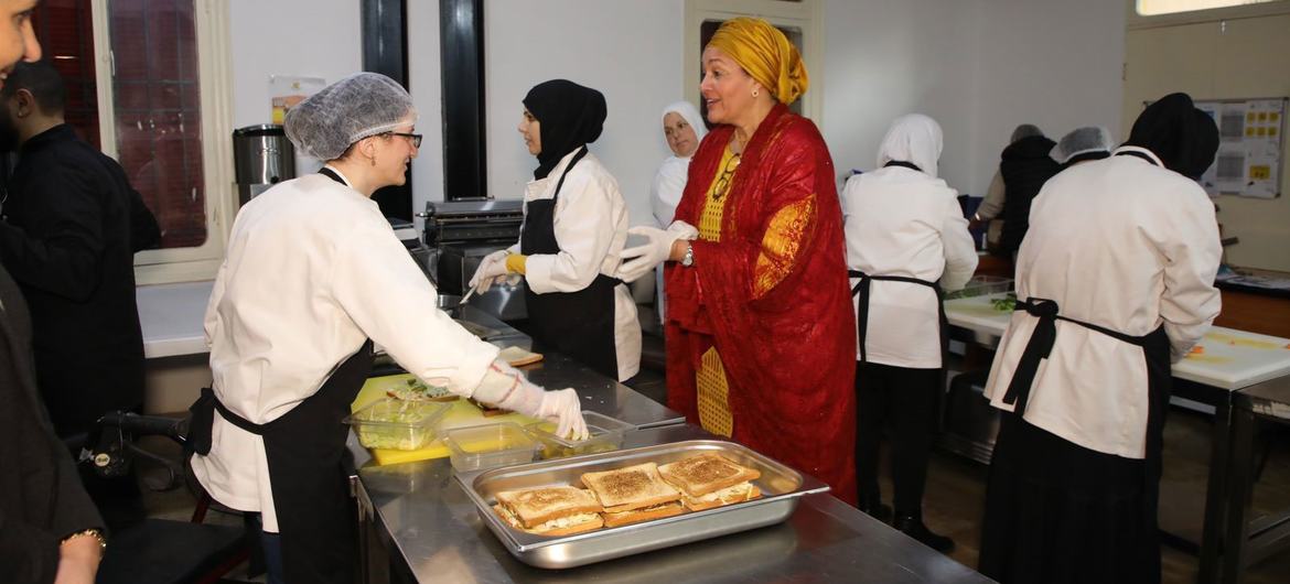 Deputy Secretary-General Amina Mohammad visits the Access Kitchen project in Lebanon.