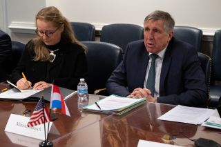 Bilateral meeting - (from left to right) Nicole Bintner, Ambassador of Luxembourg to the United States; François Bausch, Minister of Defence